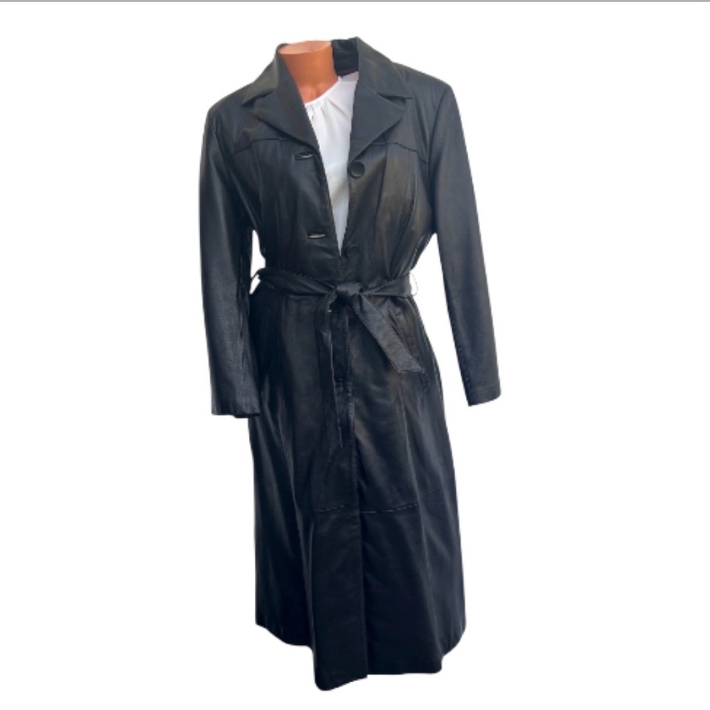 Womens Wilsons Leather Coat Black Long SOFT Vtg 90s EUC Sz L